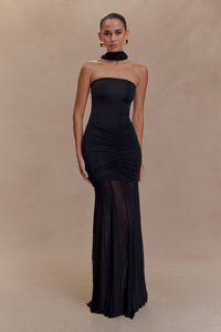 Linzy Slinky And Mesh Off Shoulder Maxi Dress - Black