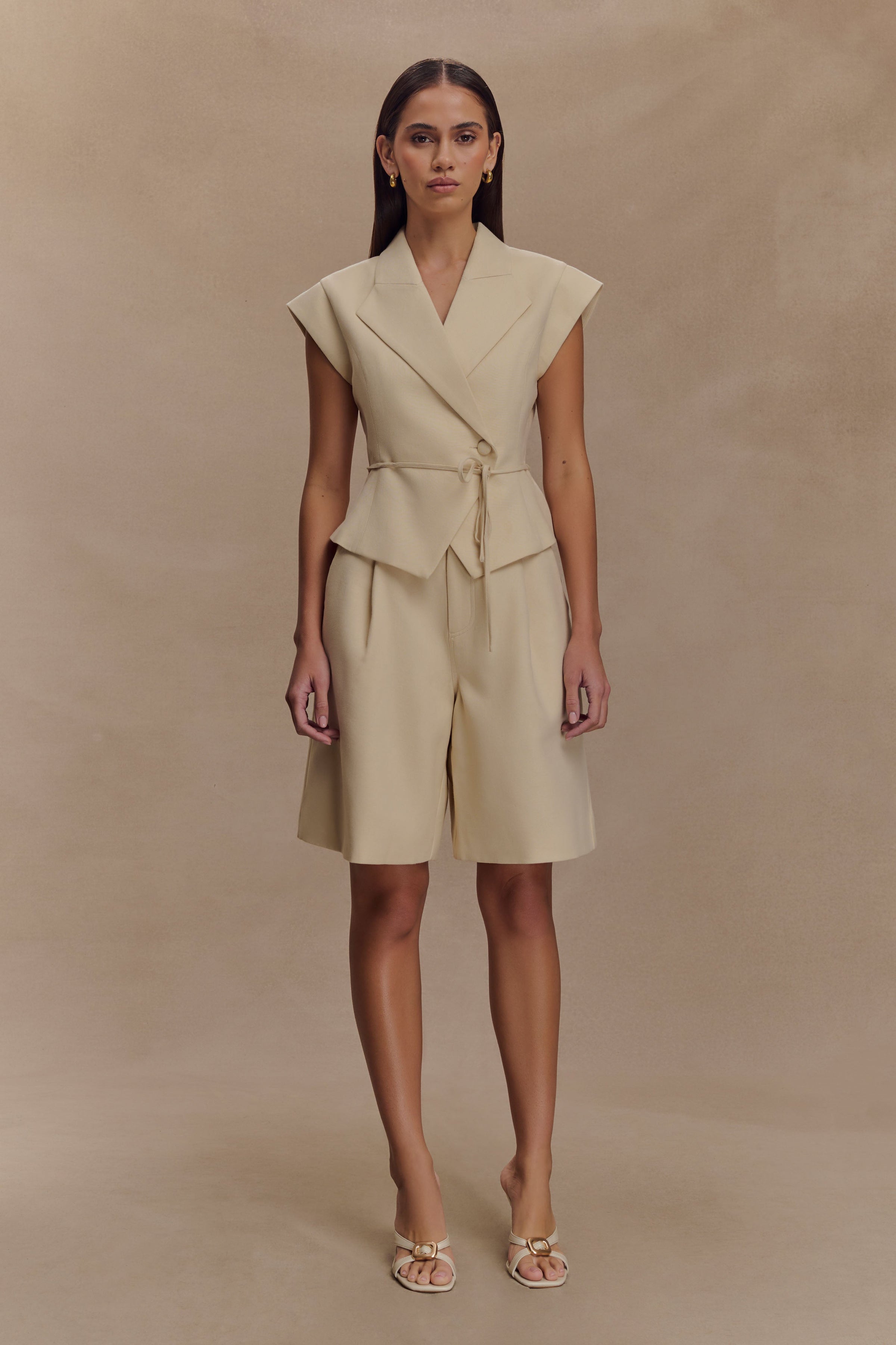Tina short-sleeved linen blouse - natural beige