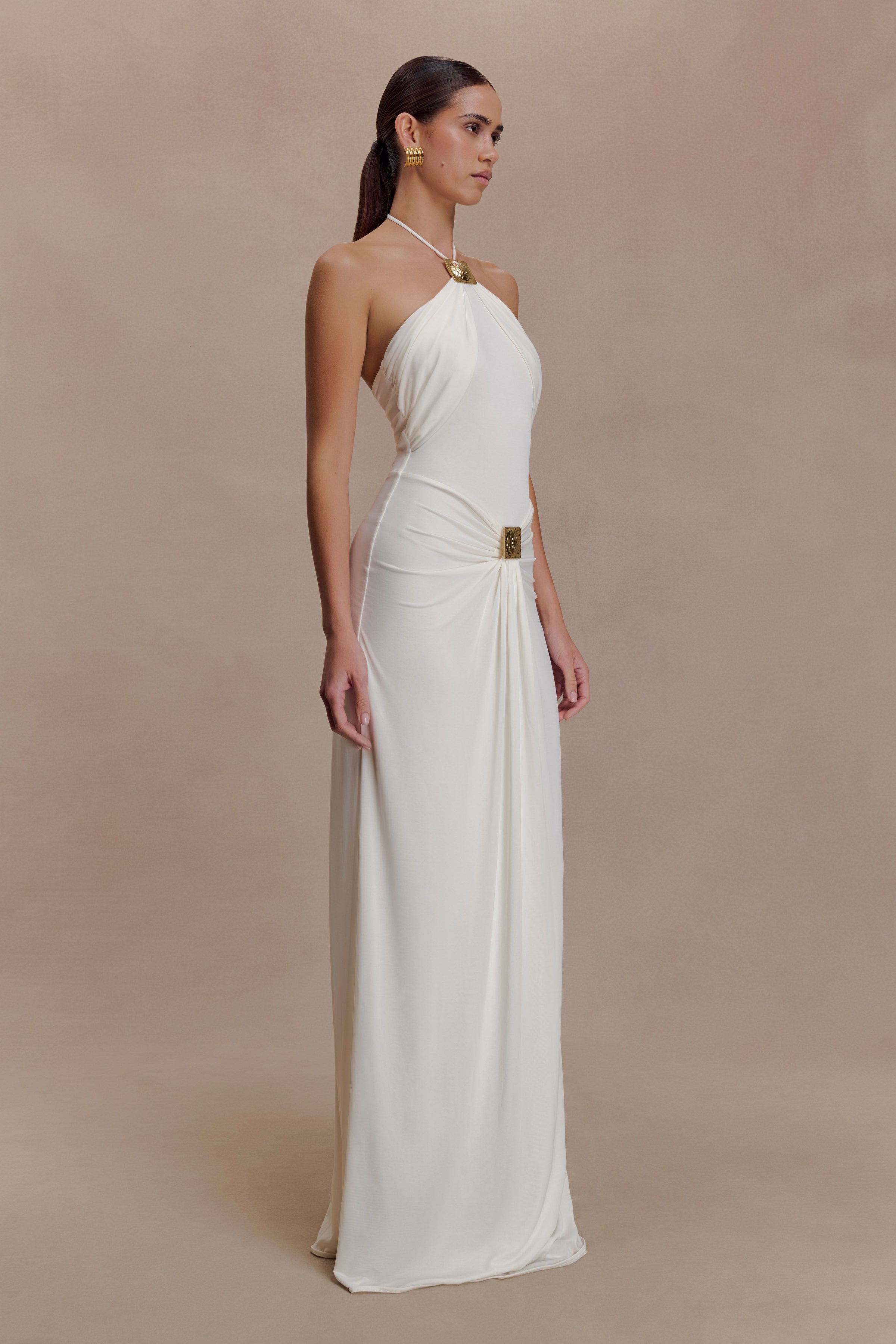 Lucy Halter Maxi Dress With Hardware - Ivory
