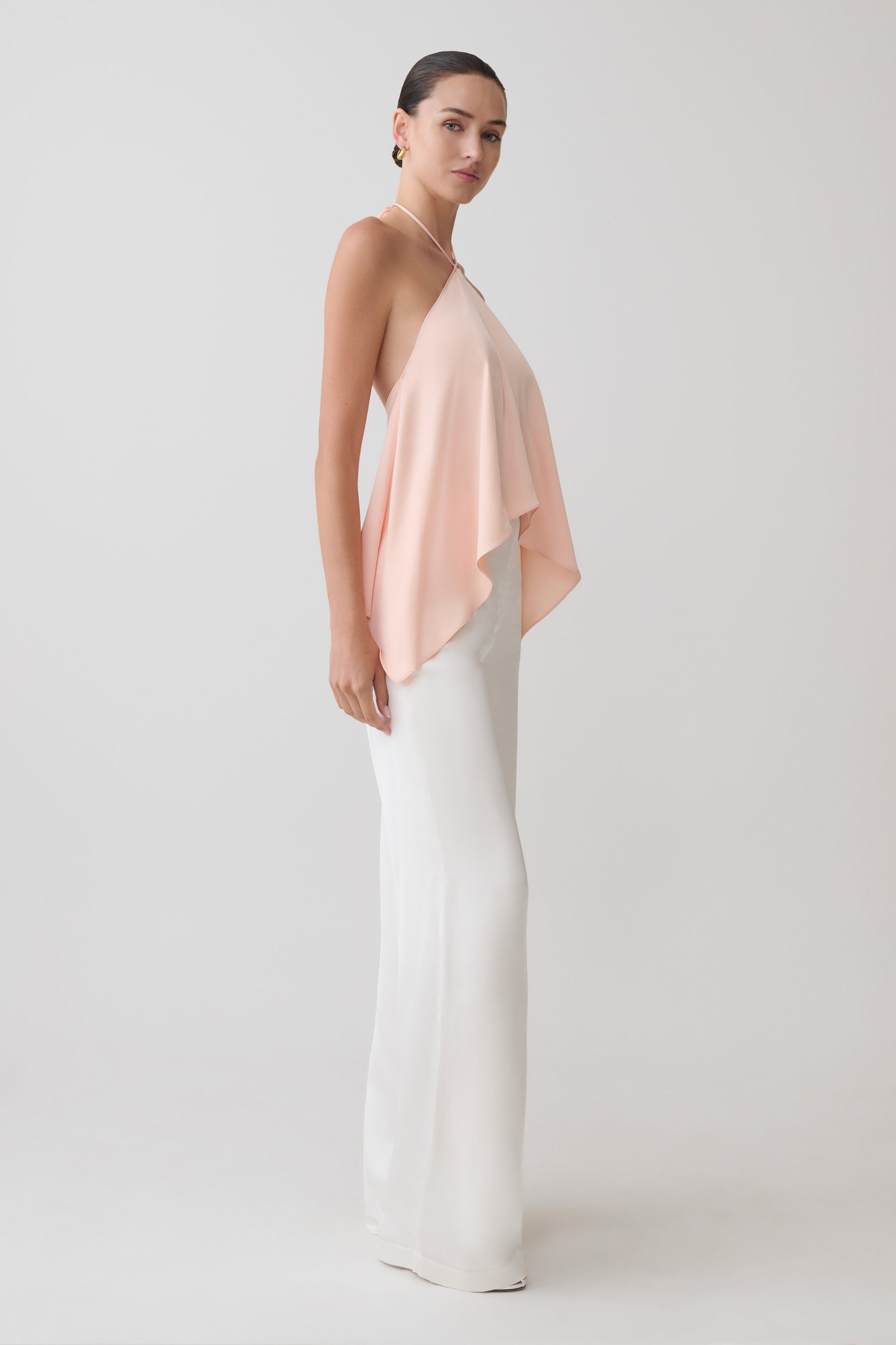 Angelina Draped Satin Halter Top - Peach
