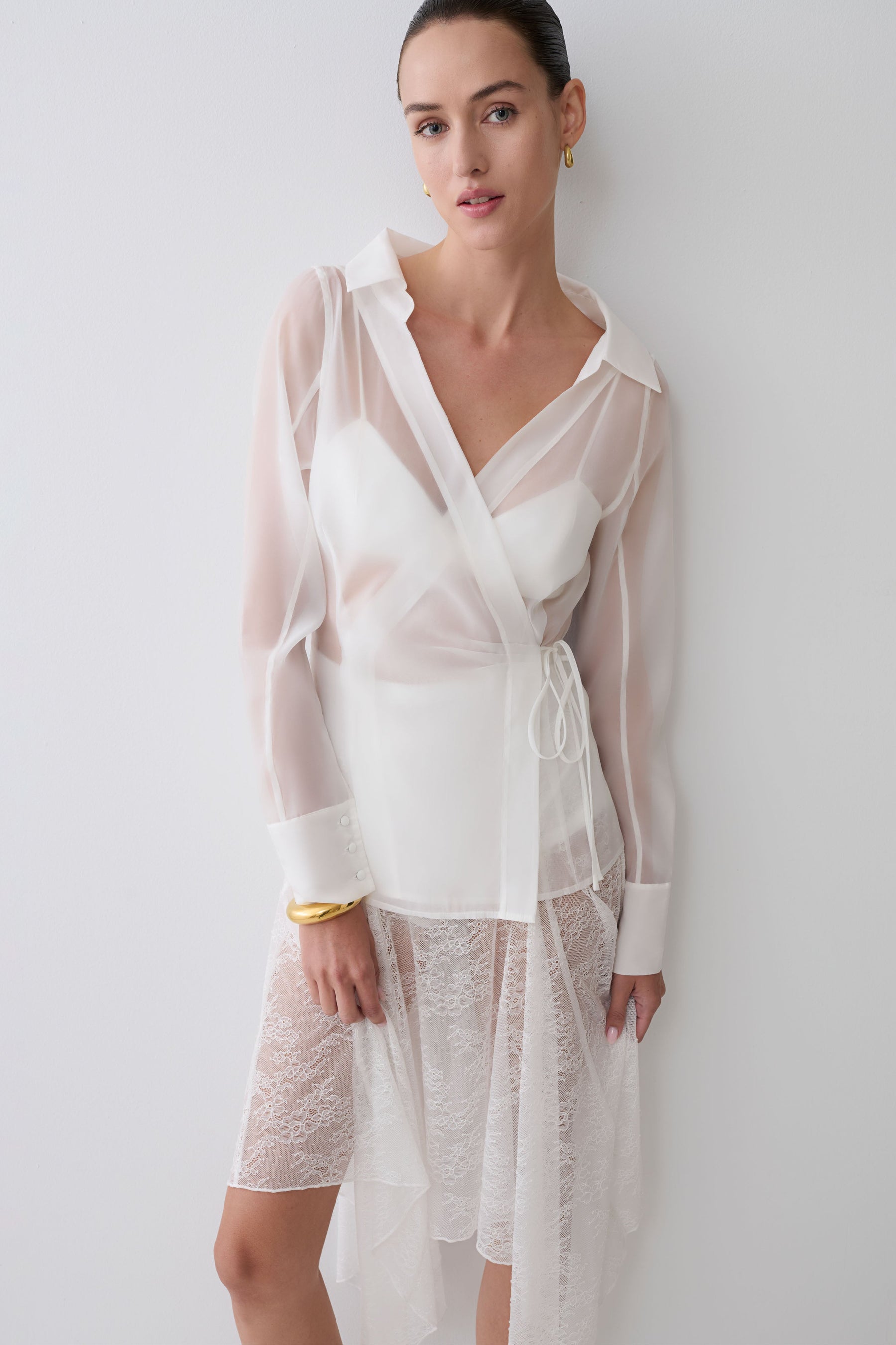 Lea Organza Cross Over Shirt - White
