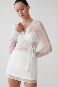 Lea Organza Cross Over Shirt - White
