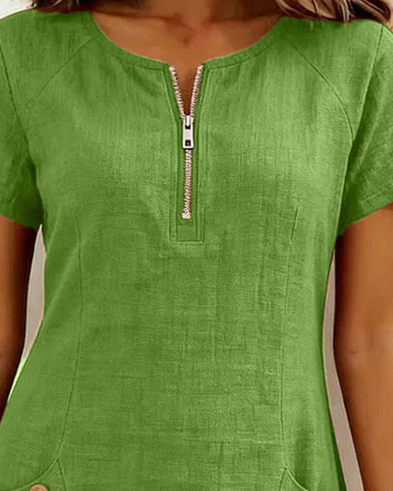 Cotton Linen Zip Pocket Dress