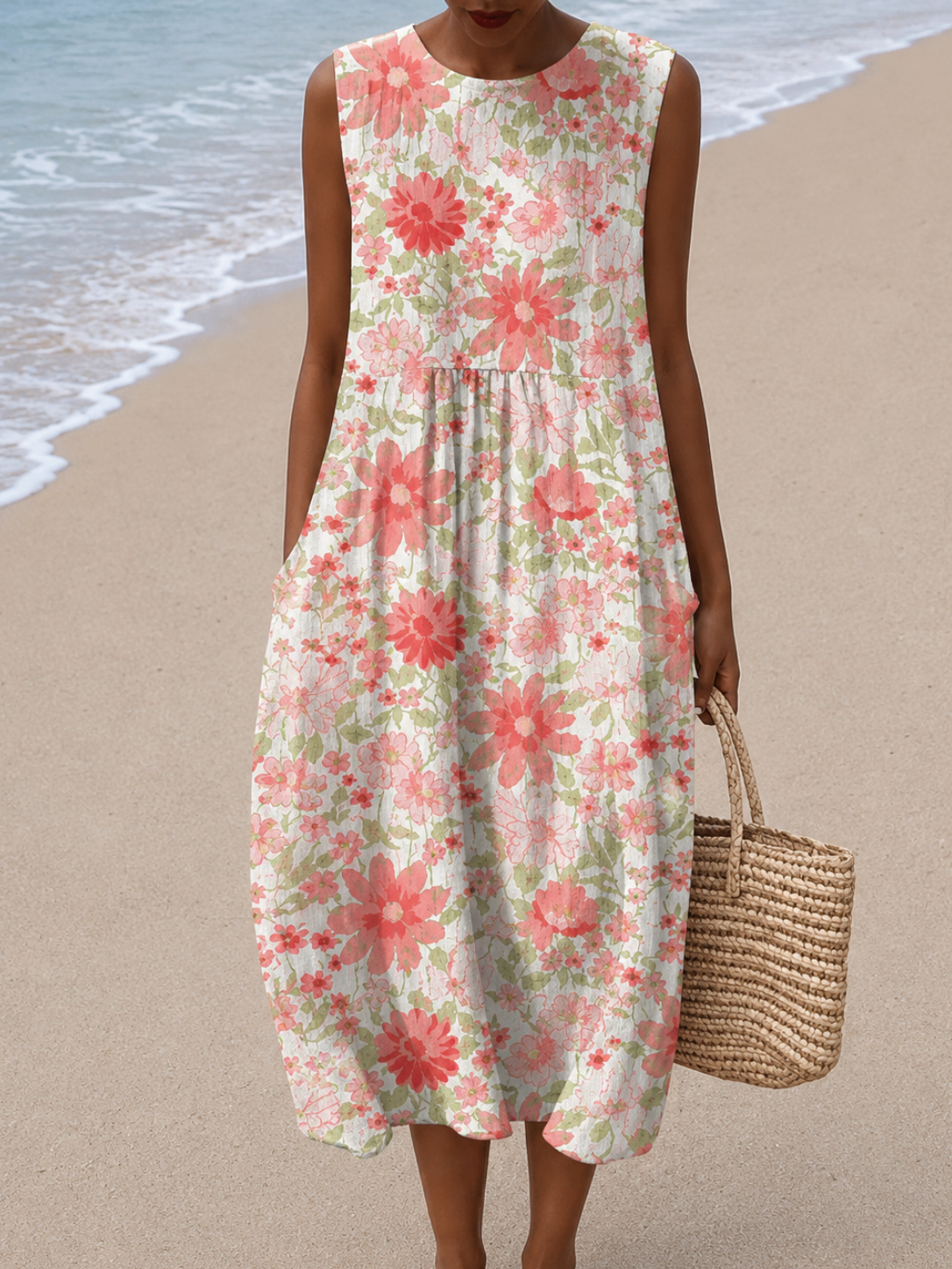 Anna - Women’s Sleeveless Relaxed Fit Midi Dress