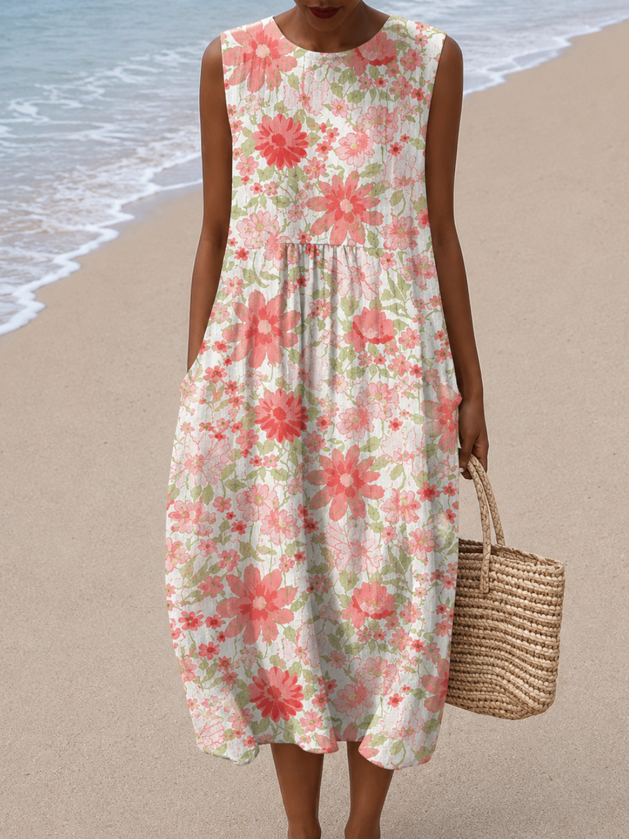 Anna - Women’s Sleeveless Relaxed Fit Midi Dress