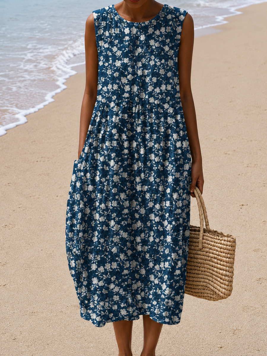 Leah - Women’s Sleeveless Relaxed Fit Midi Dress