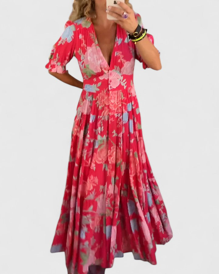 Amaya | Elegant Floral V-neck Dress
