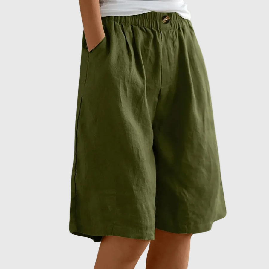 Marie Wide-Leg Elastic Waist Shorts – Army Green