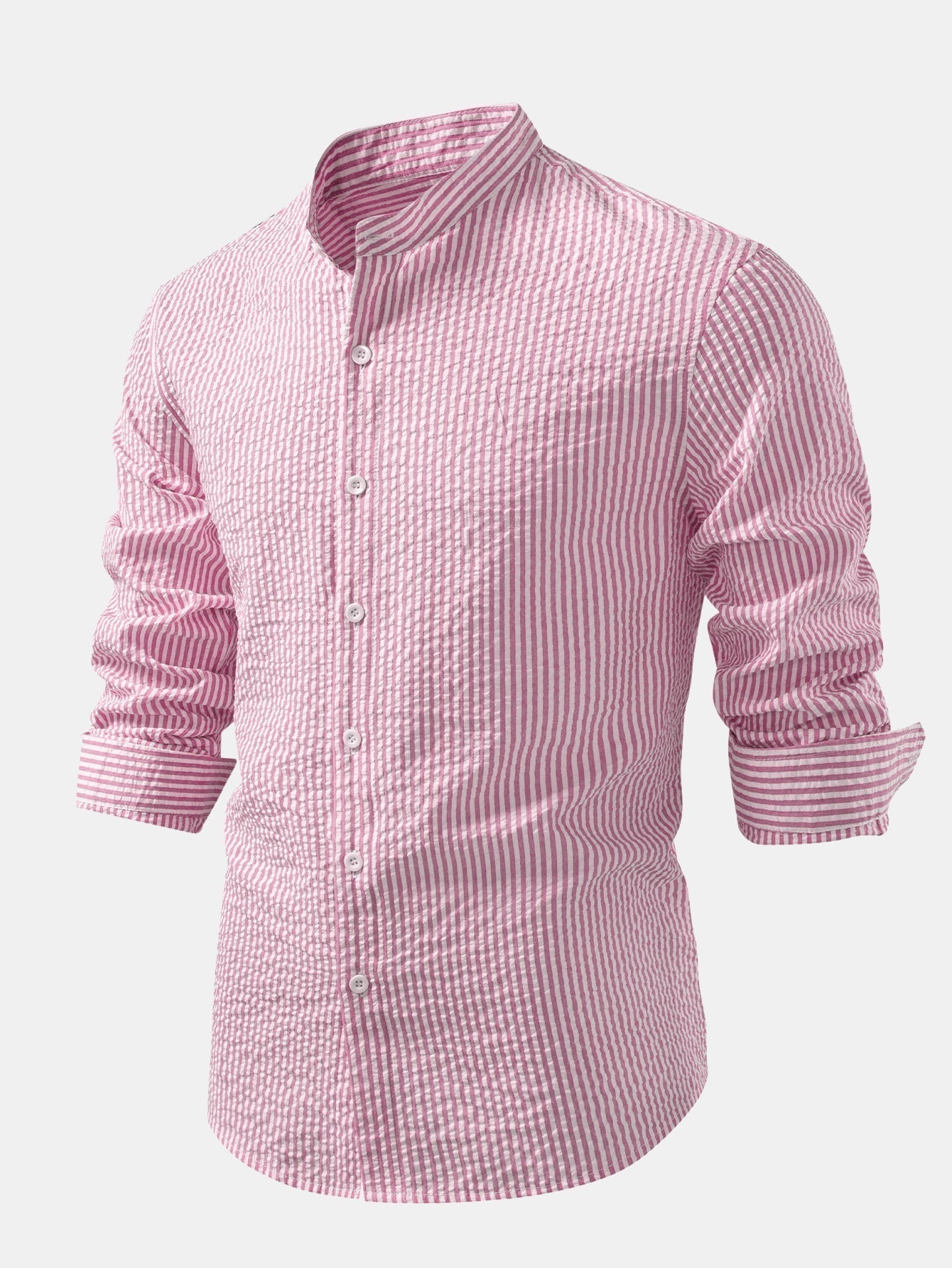 Striped Seersucker Shirt with High Collar