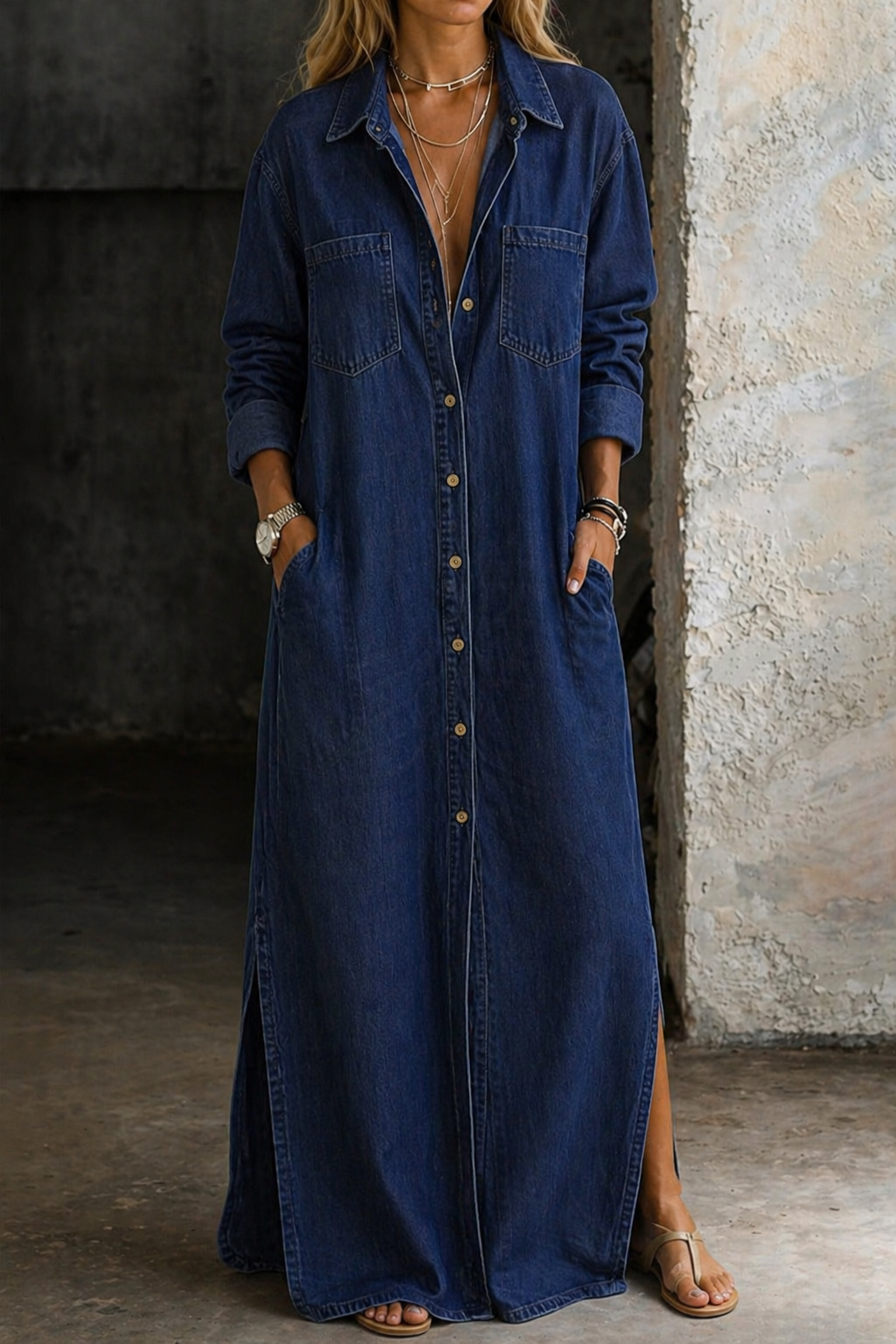Mila™ | Denim Maxi Shirt Dress