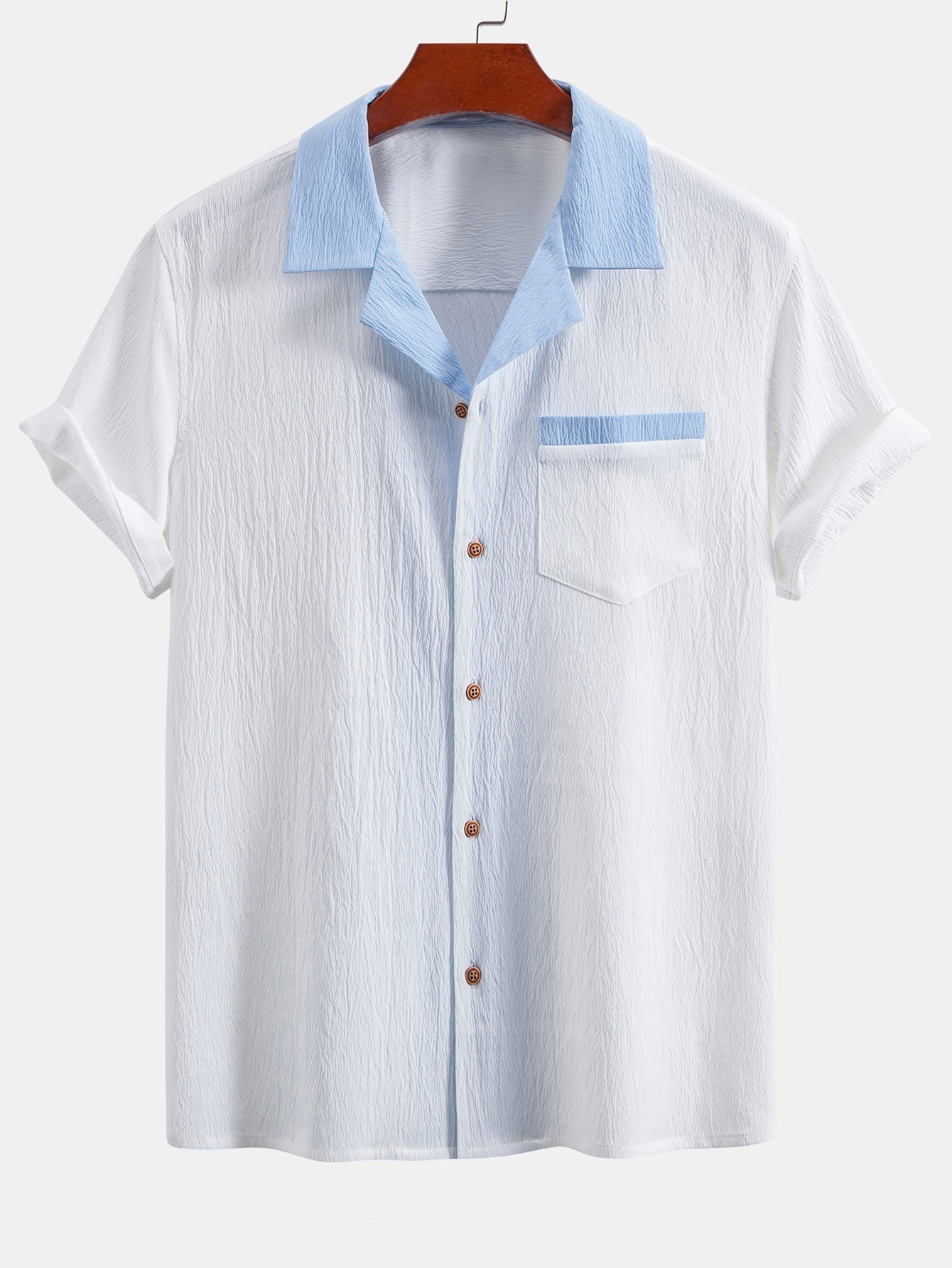 Textured Contrast Cuban Shirt & Straight Leg Pants