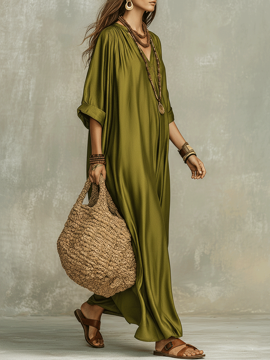 Olive Green Relaxed Bohemian Maxi Dress