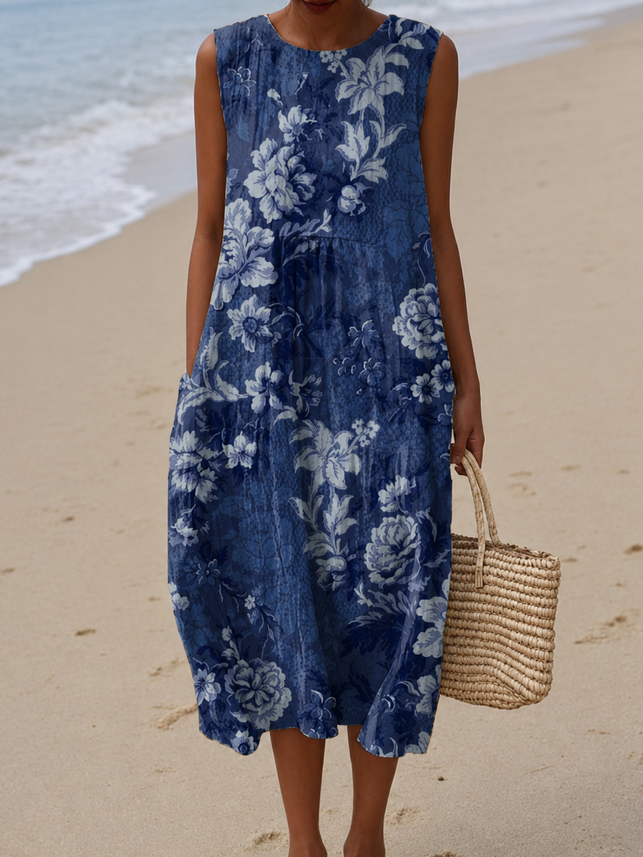 Sadie - Women's Sleeveless Printed Beach Midi Dress Loose