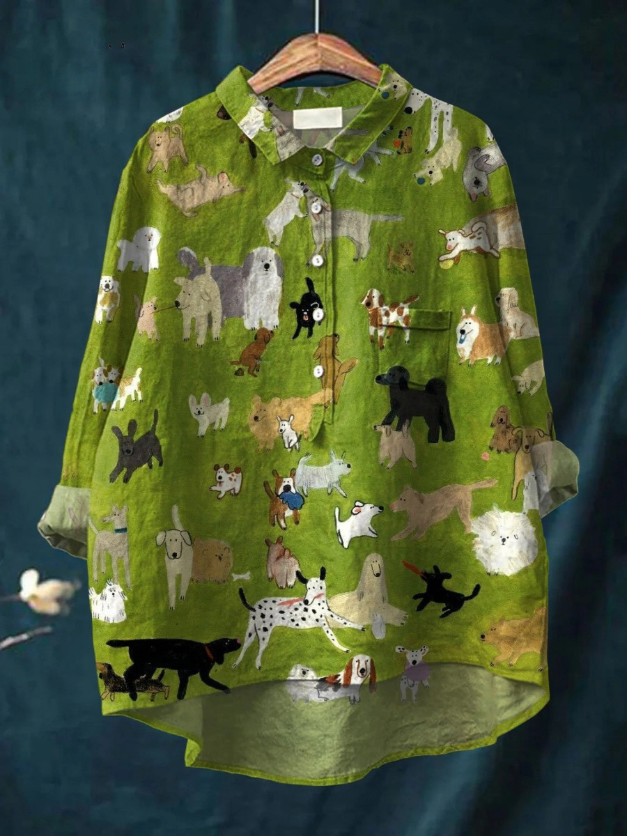 Bonnie | Women's Cute Dog Art Print Casual Shirt