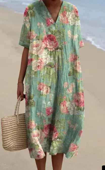Margaret - Vibrant Floral Garden Print Flowy Dress