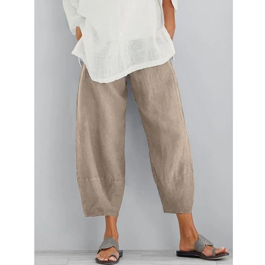 Elena Elegant Linen Pants - Khaki