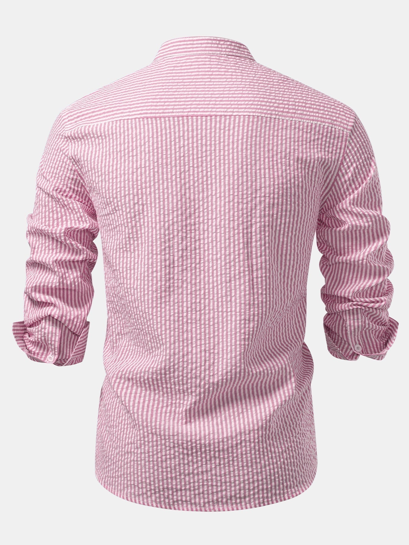 Striped Seersucker Shirt with High Collar