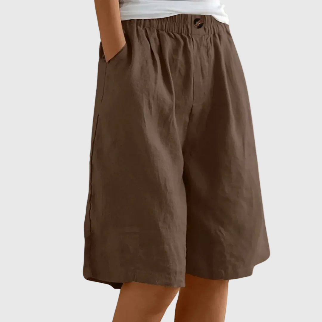Marie Wide-Leg Elastic Waist Shorts – Brown