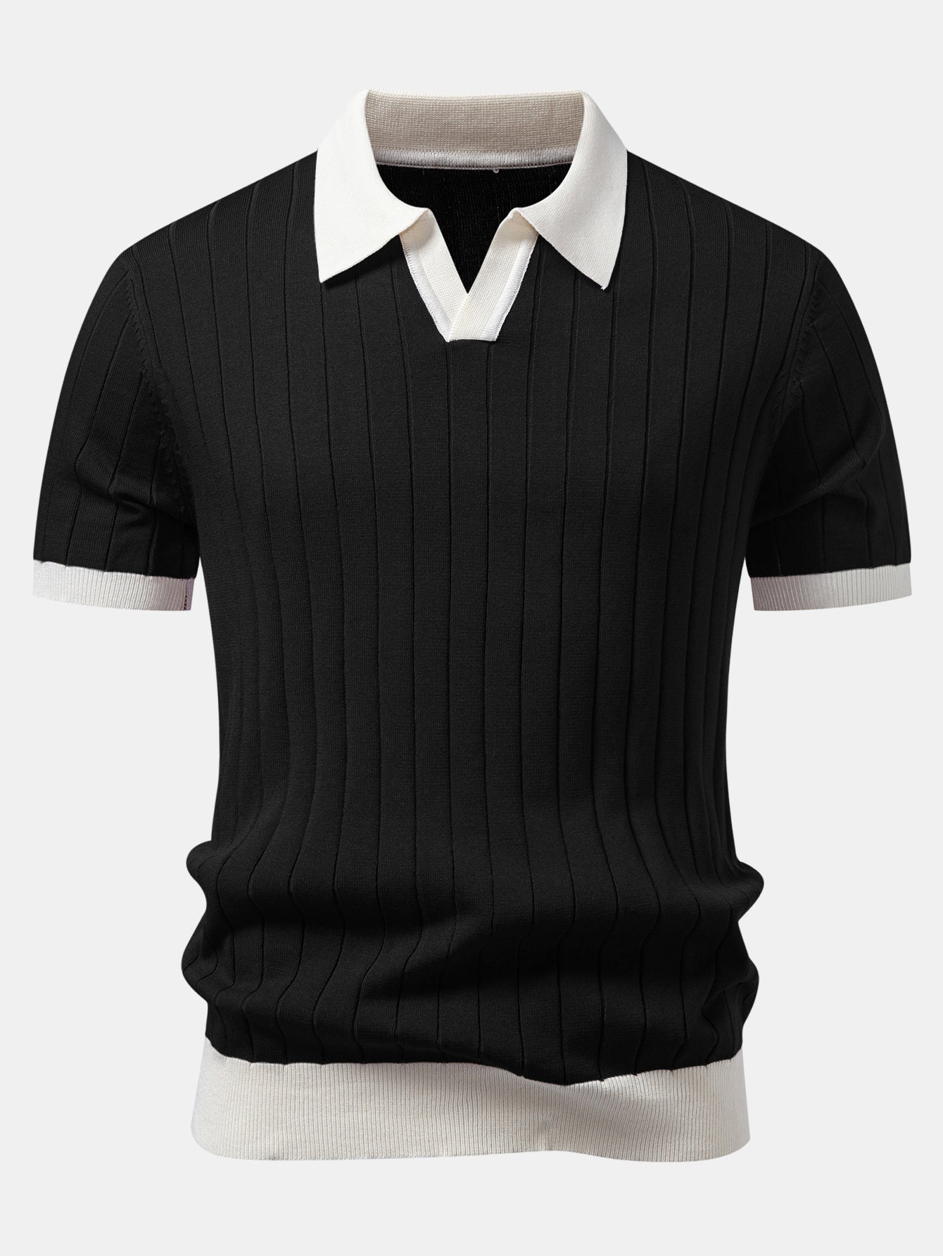 Contrast Trim Stripe Johnny Collar Polo & Slim Fit Tapered Trousers