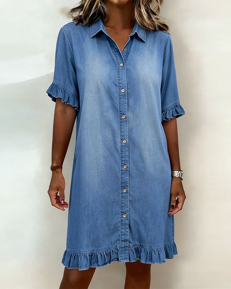 Aveline | Comfortable Denim Dress with Flattering Pleats