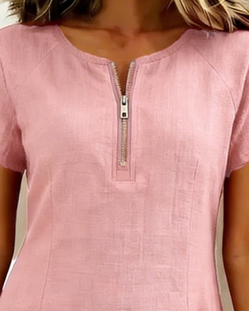 Cotton Linen Zip Pocket Dress