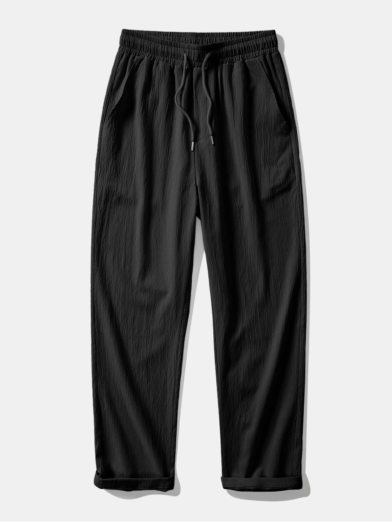 Geometric Jacquard Open Knit Polo & Crinkle Textured Straight Leg Pants
