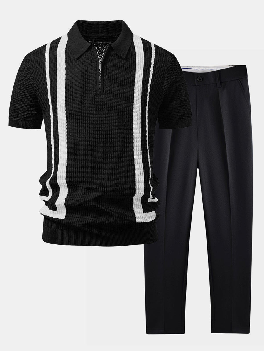 Contrast Zipper Polo & Slim Fit Tapered Trousers