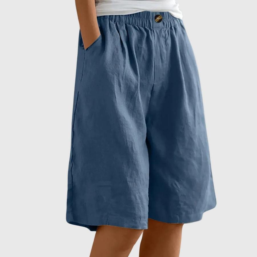 Marie Wide-Leg Elastic Waist Shorts – Blue