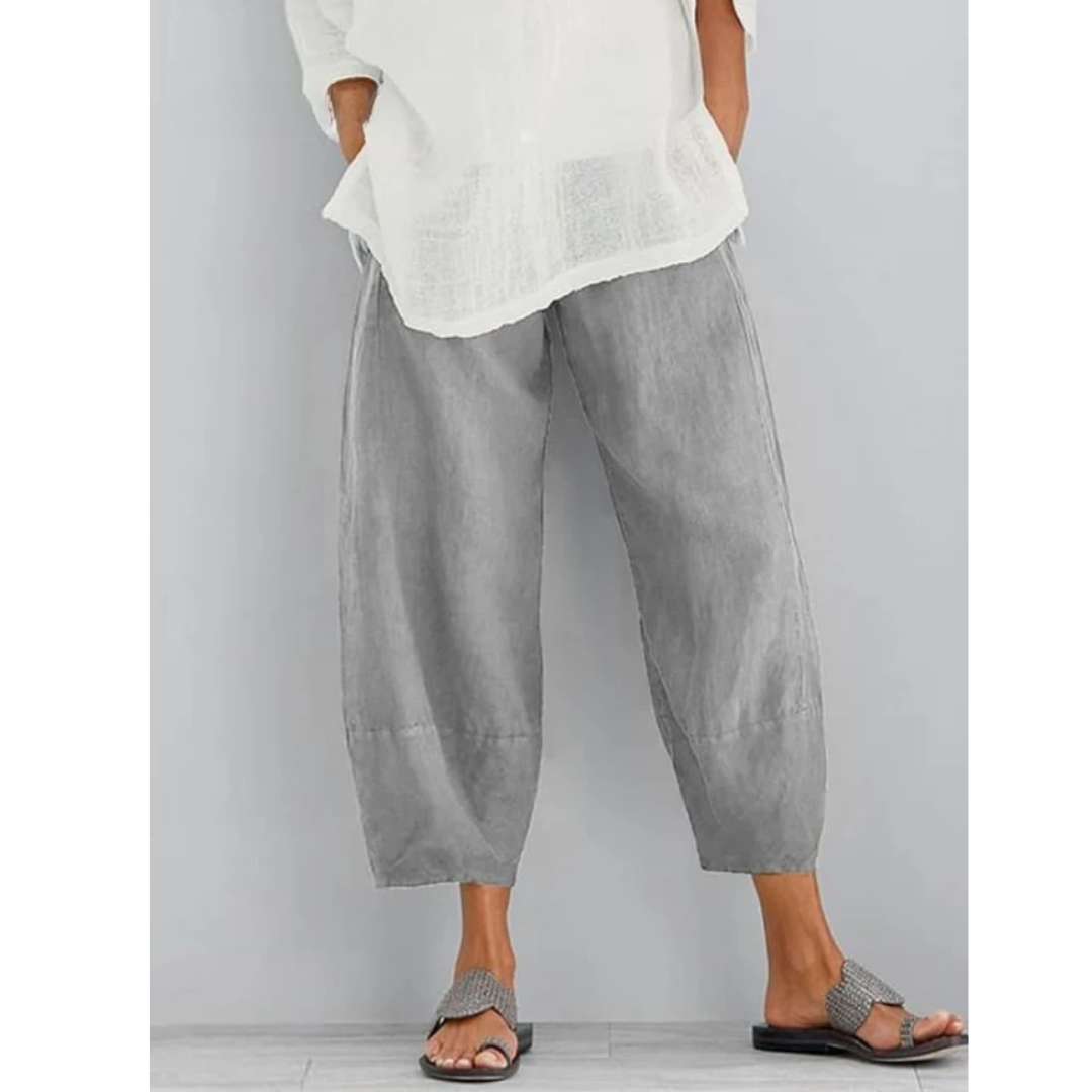Elena Elegant Linen Pants - Grey