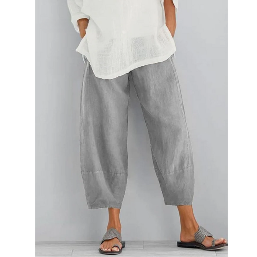 Elena Elegant Linen Pants - Grey