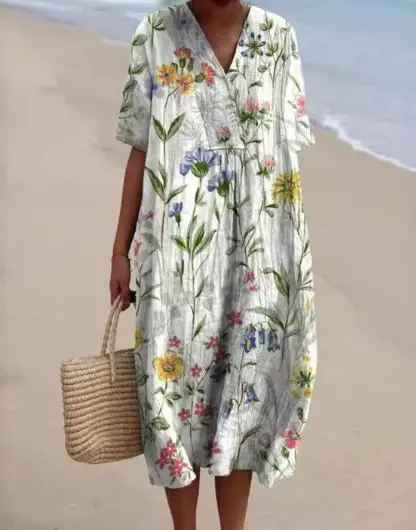 Margaret - Vibrant Floral Garden Print Flowy Dress