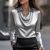 Malvina - Elegant Satin Blouse with Draped Neckline