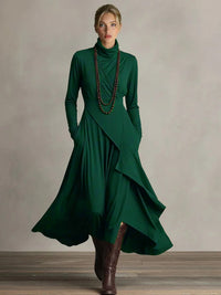 Purple High-Neck Draped Asymmetrical Maxi Dress