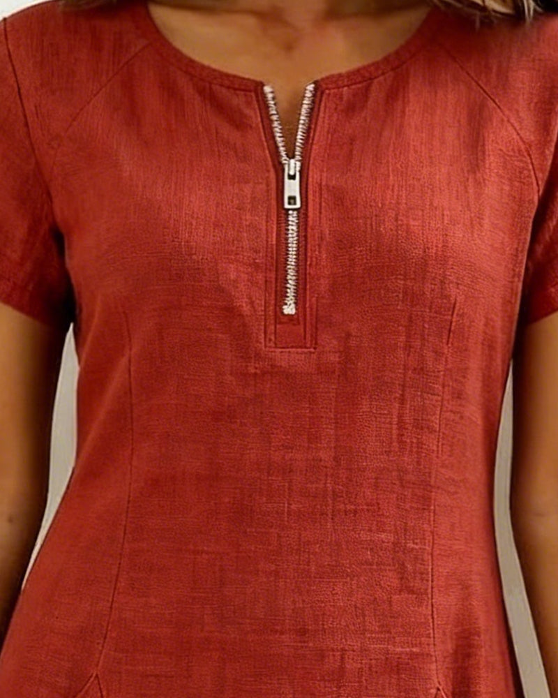 Cotton Linen Zip Pocket Dress