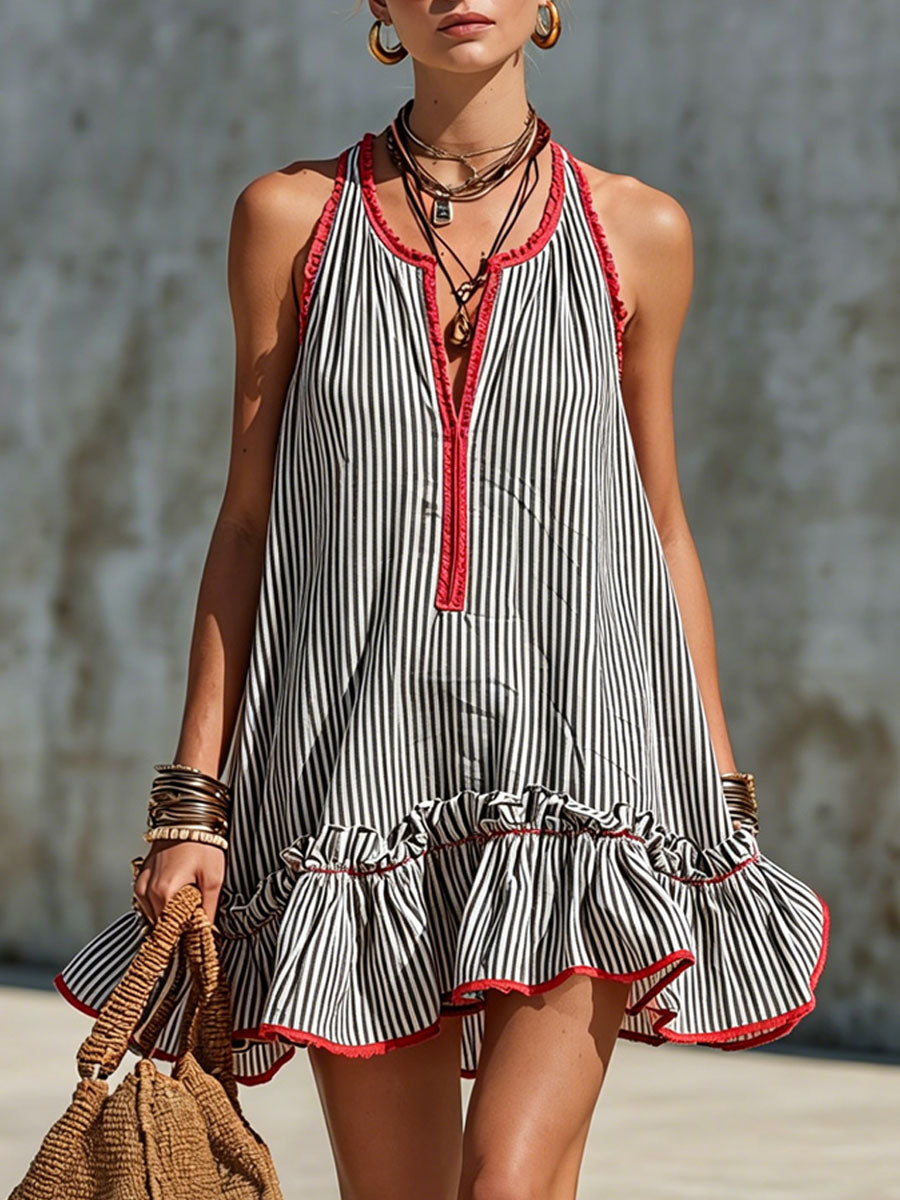 Fiammetta | Striped Sleeveless Ruffle Mini Dress