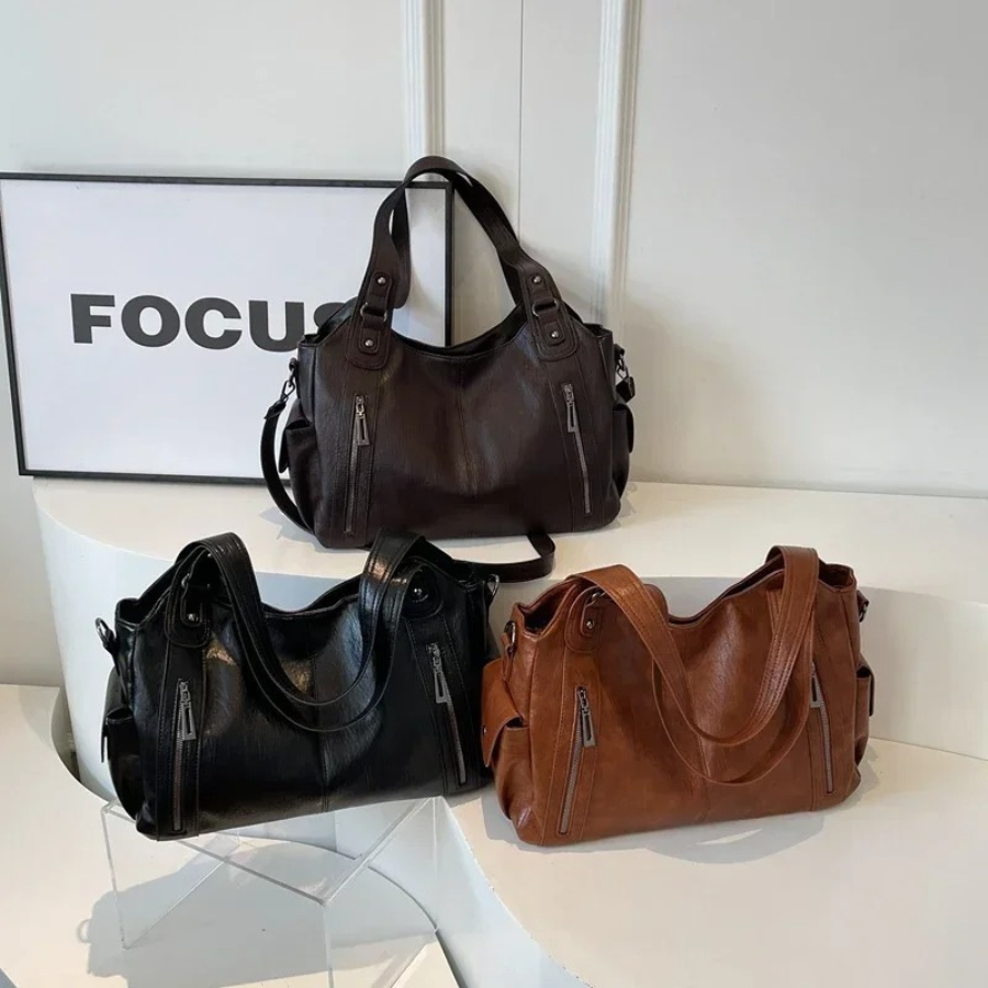 Luxe Zip Leather Shoulder Bag