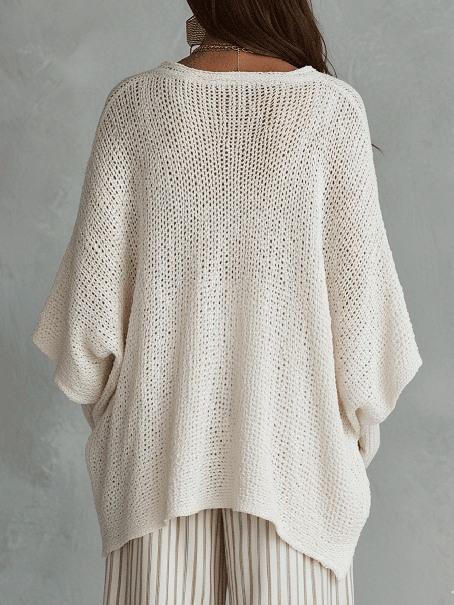 Effortless Neutral Bohemian Pullover Knit Top