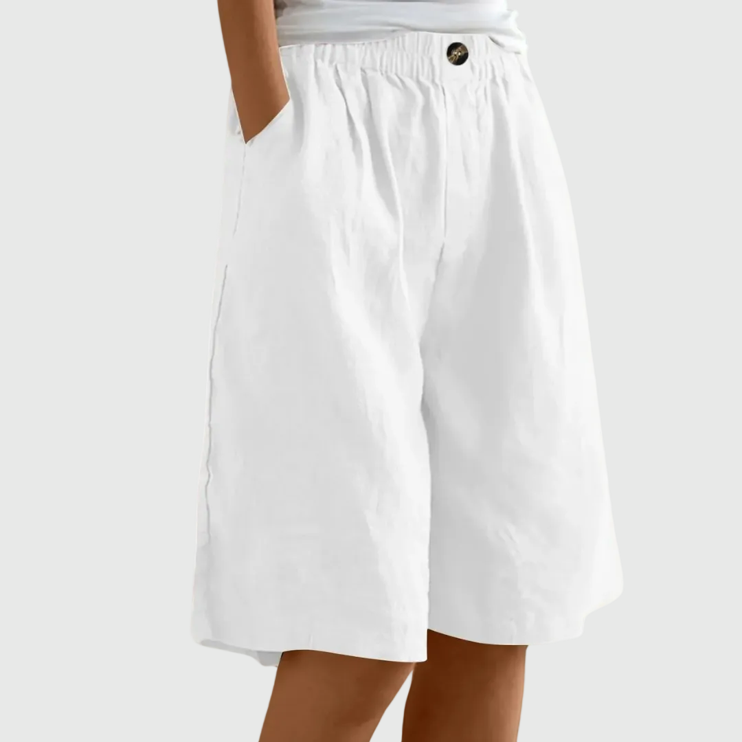 Marie Wide-Leg Elastic Waist Shorts – White