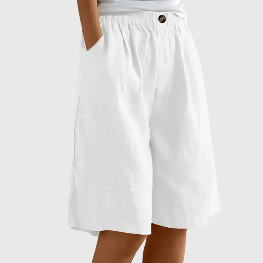 Marie Wide-Leg Elastic Waist Shorts – White
