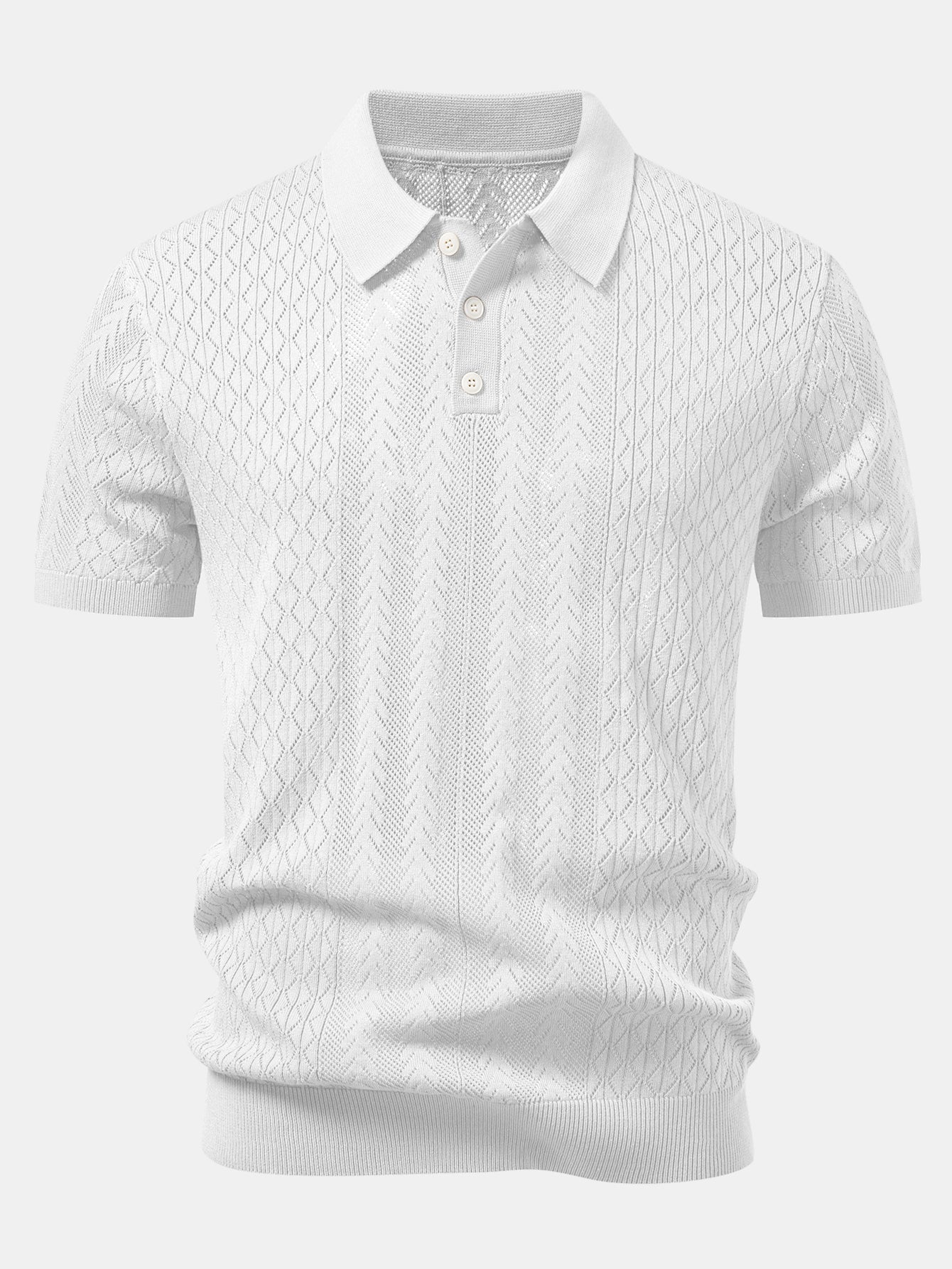 Geometric Jacquard Open Knit Polo & Crinkle Textured Straight Leg Pants