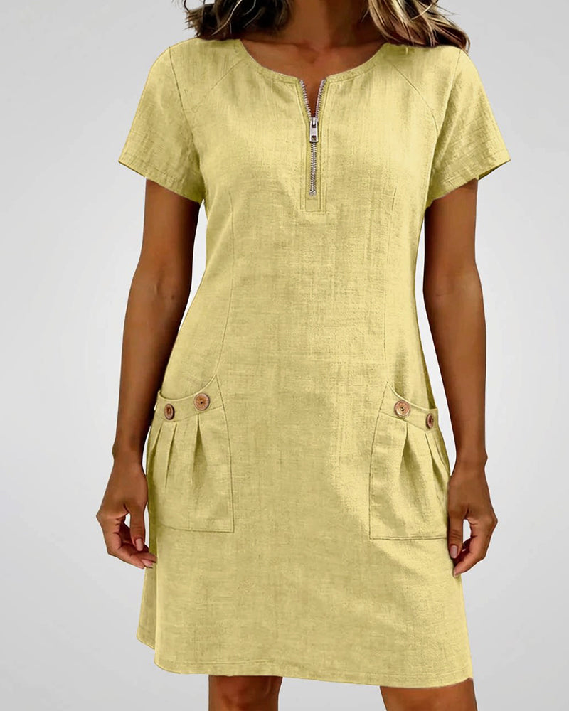 Cotton Linen Zip Pocket Dress