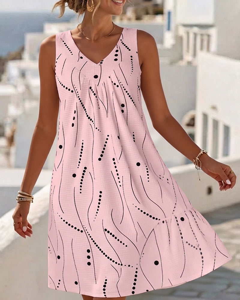 Rianne | Mouwloze Jurk met V-Hals en Print