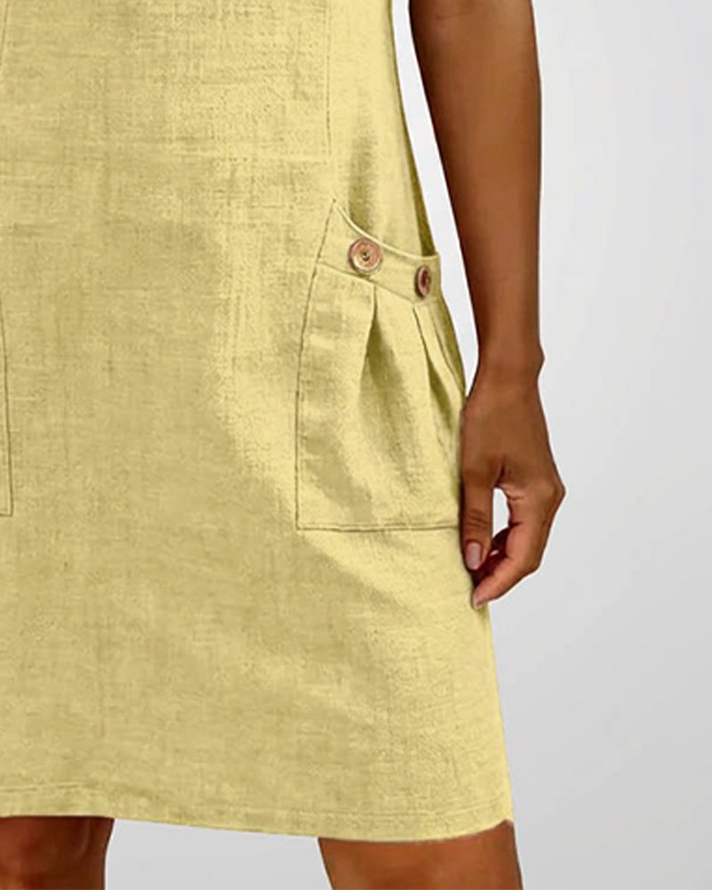 Cotton Linen Zip Pocket Dress