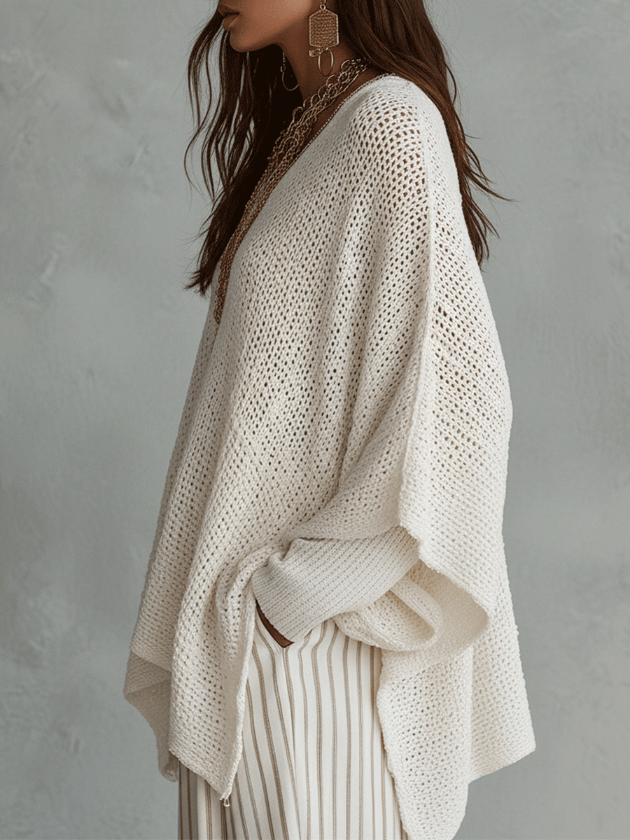 Effortless Neutral Bohemian Pullover Knit Top