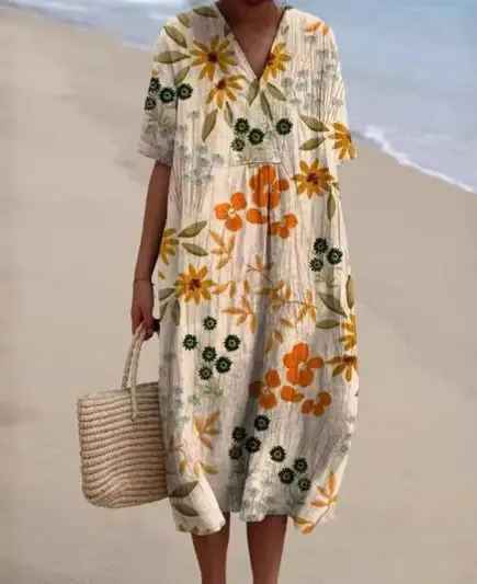 Margaret - Vibrant Floral Garden Print Flowy Dress