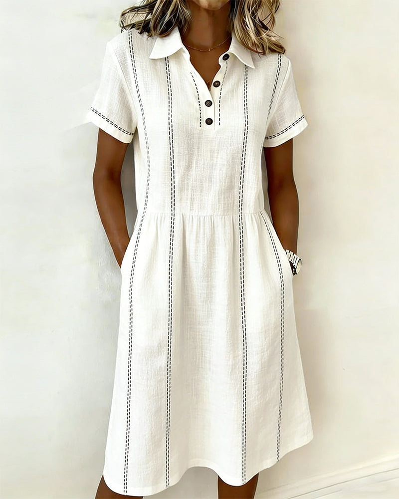 Vertical Stripe Collared Midi Dress