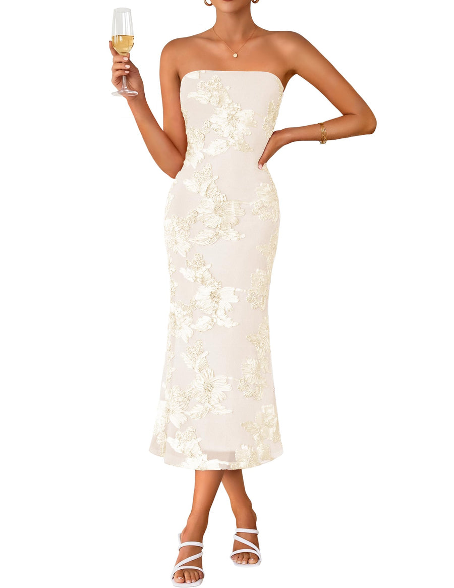 Floral strapless bodycon midi