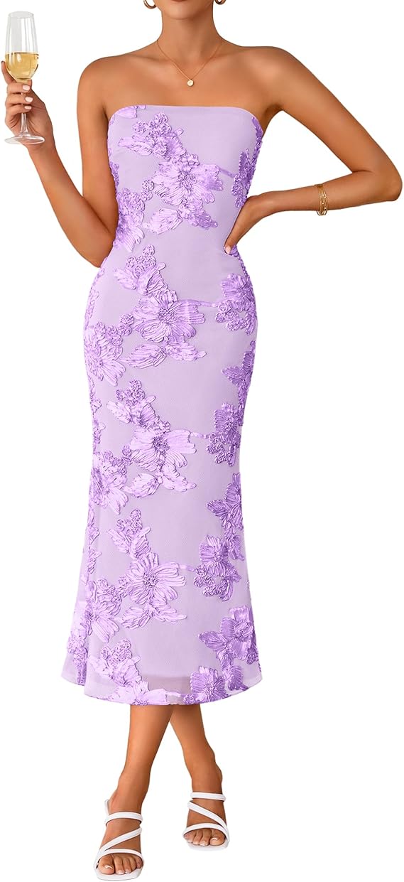 Floral strapless bodycon midi