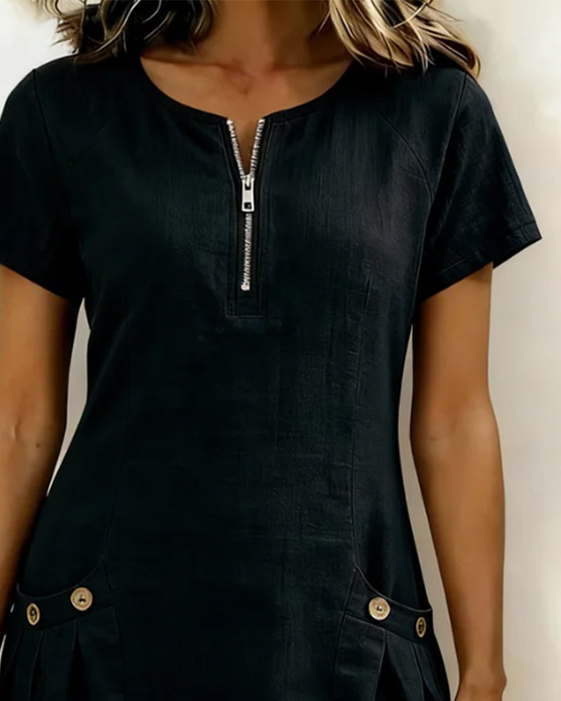 Cotton Linen Zip Pocket Dress
