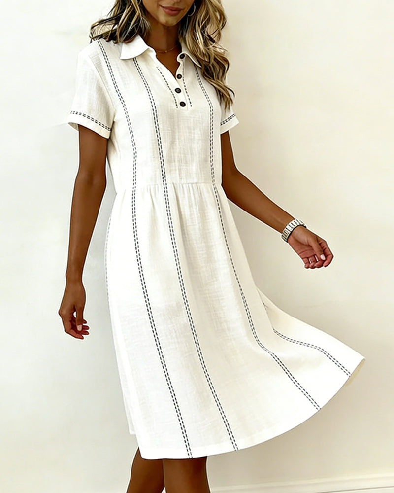 Vertical Stripe Collared Midi Dress